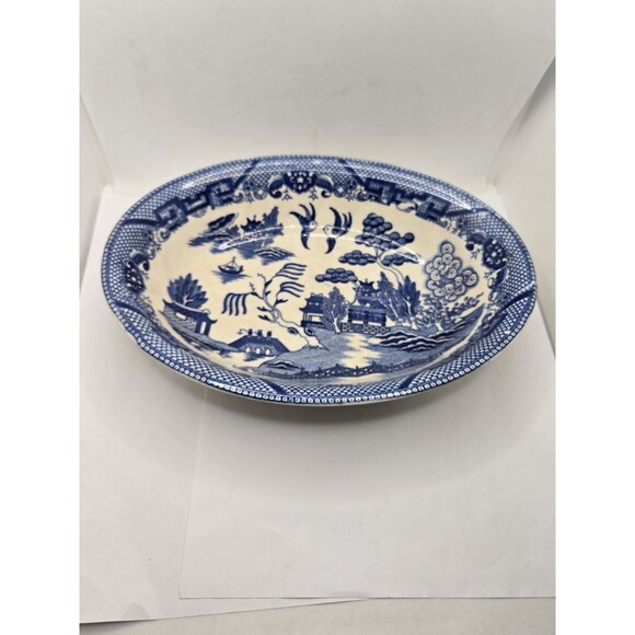 Antique Blue Willow Oval Veg. Serving Bowl 10 Inch, Japan Chip - Picture 2 of 15